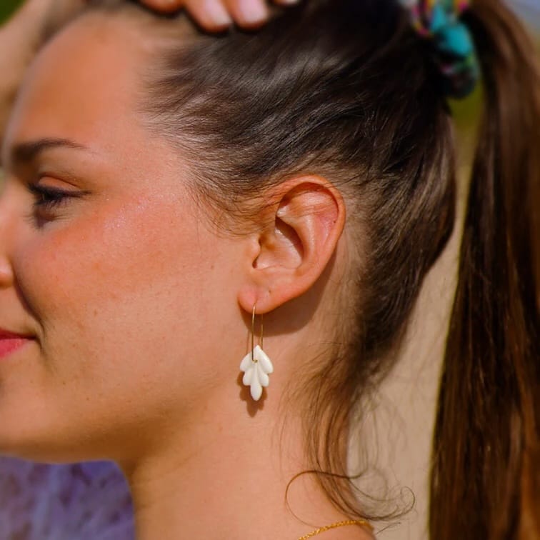 boucles d’oreilles dormeuses fleur de lys en porcelaine