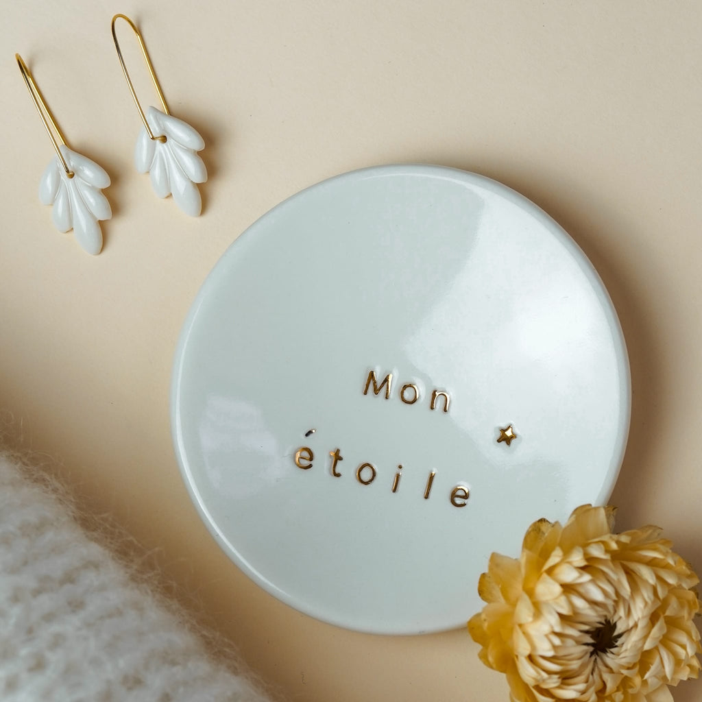 coupelle à bijoux en porcelaine blanche avec inscription mon étoile fait main en Frnce