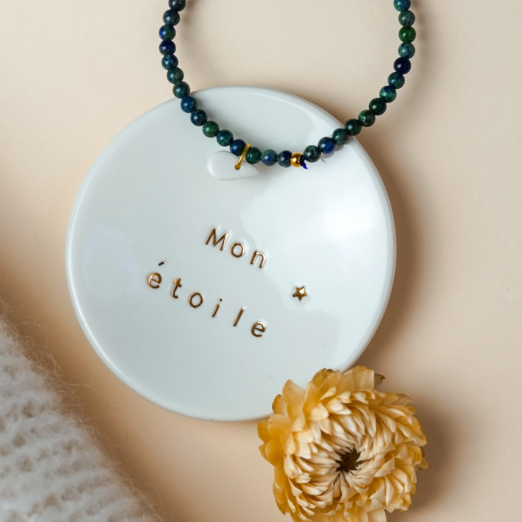 décoration pour bijoux en porcelaine blanche avec inscription mon étoile et étoile dorée