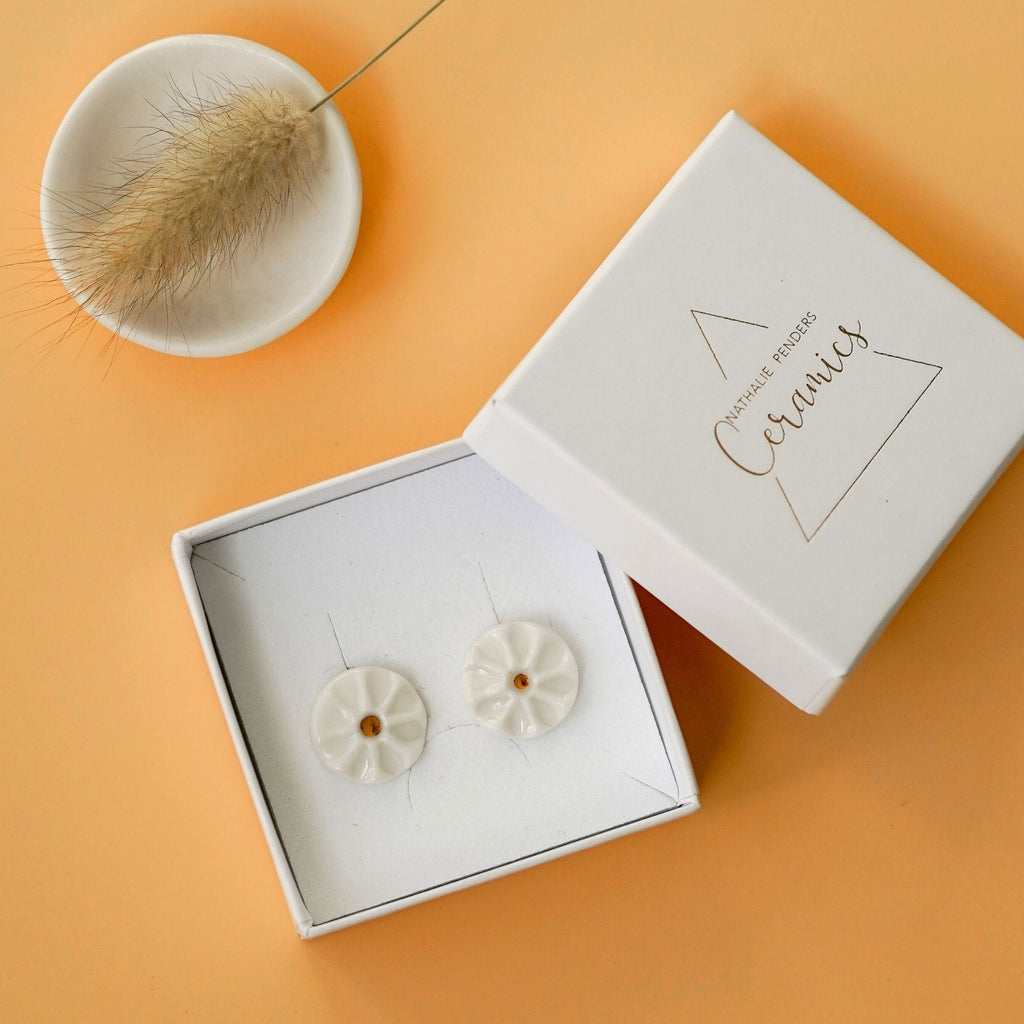 boucles d’oreilles puces anémone en porcelaine et or